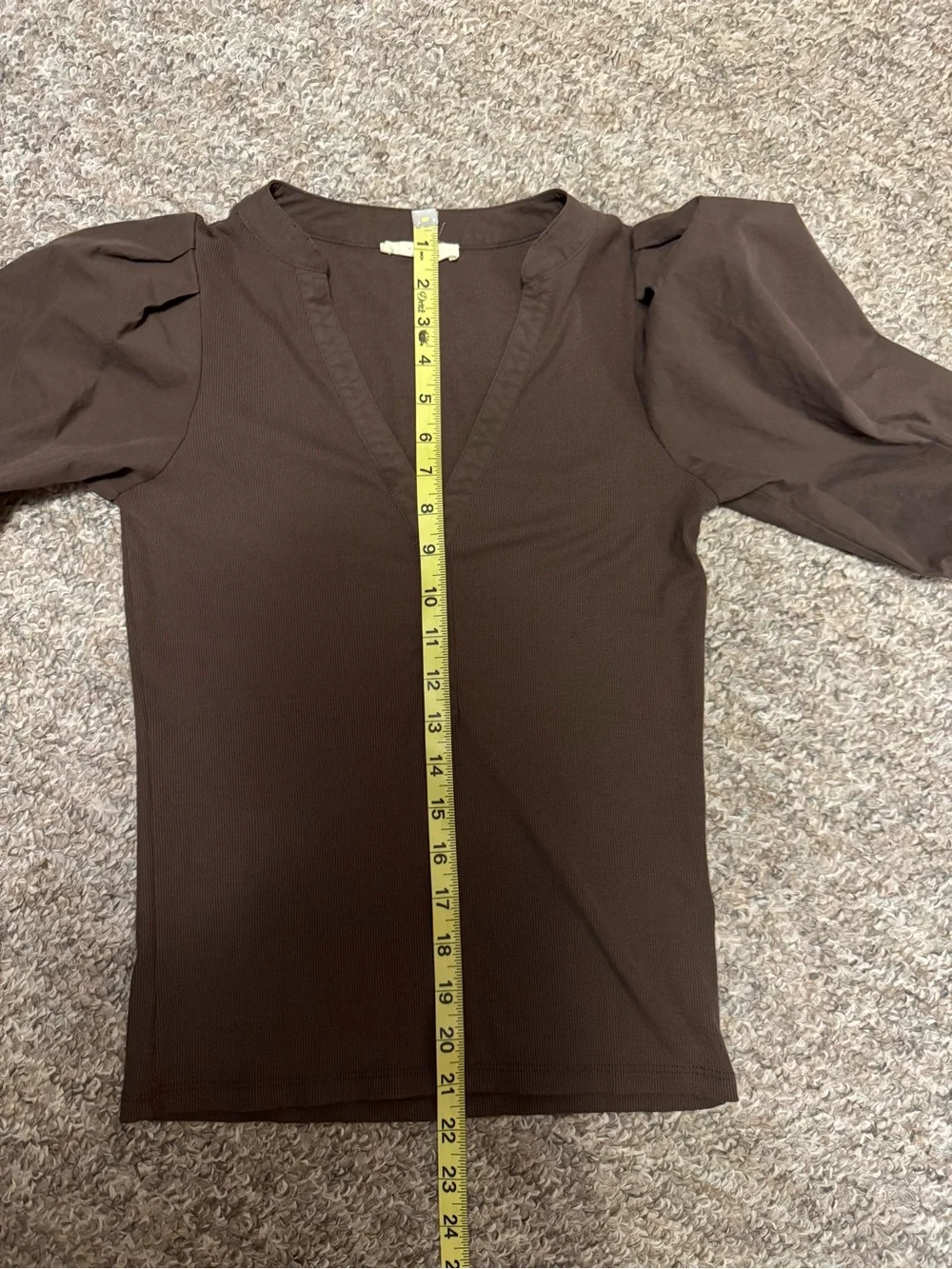 Madewell Chocolate Brown Henley Puff Sleeve Top
